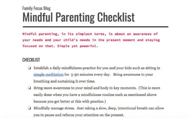 mindful parenting checklist